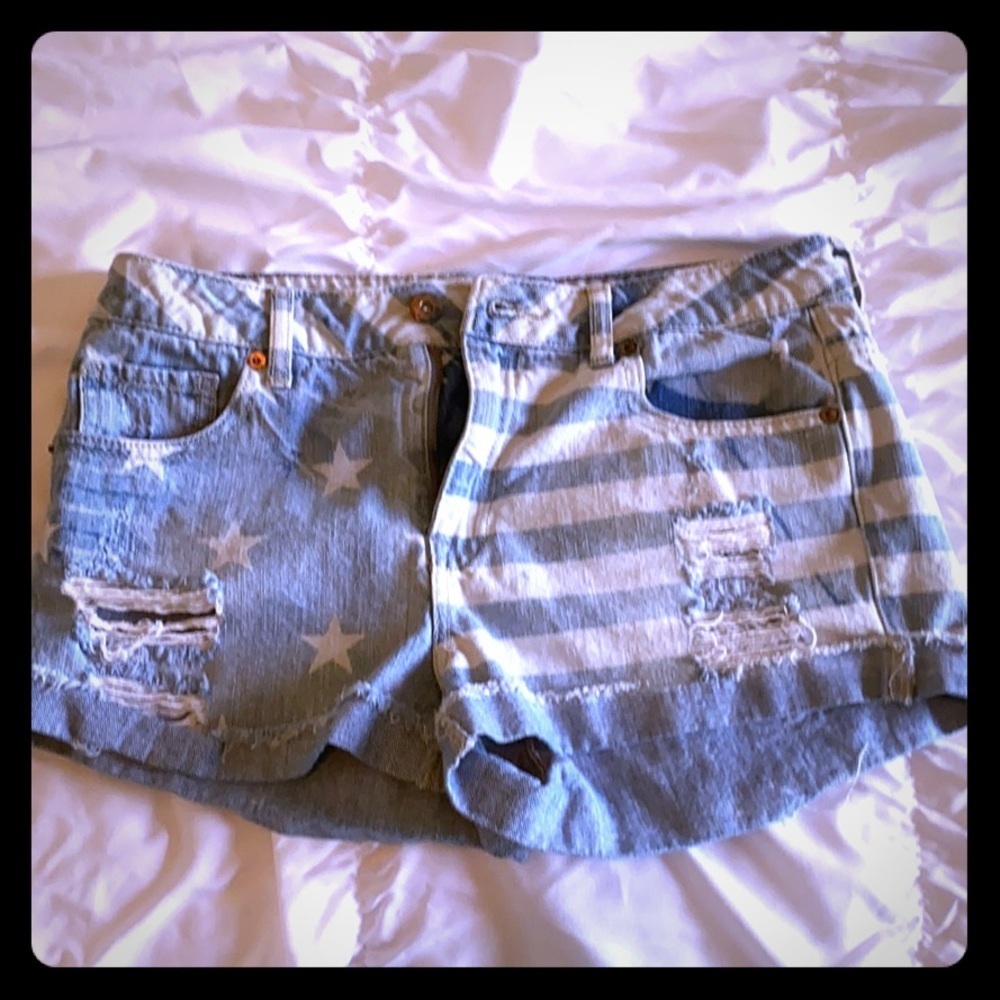 Distressed Stars & Stripes Denim Shorts